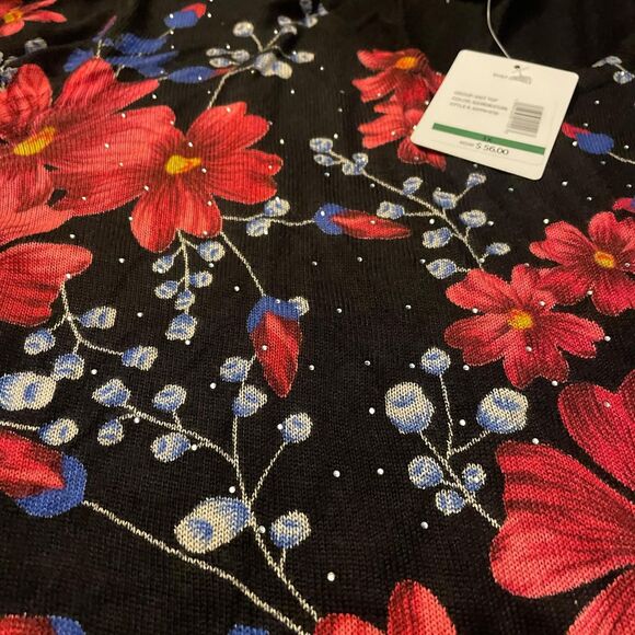 emily daniels black floral half sleeve jeweled knit sweater top size 3x nwt - Picture 5 of 7